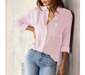 Cárdigan de rayas con estampado nuevo de otoño para mujer, camisa informal de manga larga a la moda S negro