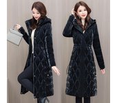 Chaqueta de algodón de mediana edad para mujer, abrigo de invierno de longitud media para madre, Chaqueta de algodón brillante sin lavado grueso, chaqueta con capucha L