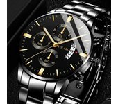 Reloj Reloj de Negocios Cuarzo Cuero Fecha Calendario Reloj Reloj Acero Inoxidable Lujo Moda para Hombres Tres Ojos Calendario de Seis Pines Reloj para Hombres