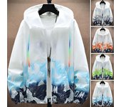 Ropa de protección solar para hombre, chaqueta con capucha, manga larga, bolsillos, protector solar, cierre de cremallera, zapatos, estampado, cortavientos de secado rápido S azul