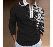 Polos para hombre de manga larga a la moda con estampado curvo blanco, nuevo Polo para hombre, camiseta de manga larga con cremallera, Top XS negro