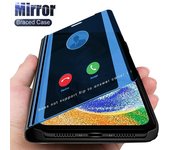 Funda de cuero con tapa para Samsung Galaxy S23 S22 S21 Ultra Plus A04s A14 A54 A23 A33 A53 A73 A13 A22 A52S M23 M13 4G 5G Clear View Book Stand Cover Samsung Galaxy S21 azul