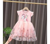 Vestido de unicornio de moda para niñas, vestido de princesa con pompadour informal de verano 2025. 90cm color rosa