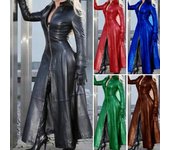 Abrigo de Otoño para Mujer Cárdigan de Superficie Lisa de Color Sólido Mangas Largas Cremallera Dividida Cuero de Imitación Gabardina con Cuello Alto de Talla Grande para Calle XL negro