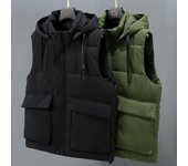 Chaquetas de invierno sin mangas para hombre, de talla grande L-8XL, a la moda, con capucha, informales, gruesas y cálidas, prendas de abrigo para hombre L negro
