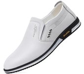 Zapatos casuales de cuero transpirables para hombre, zapatos de cuero blancos para hombre, zapatos sin cordones para hombre, zapatos planos para hombre 39