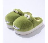 Pantuflas de dinosaurio verde para padres e hijos, pantuflas peludas de felpa para hombre, pantuflas de dinosaurio cálidas de invierno para interiores 32-33 verde