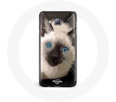 Coque pour Samsung Galaxy A3 Chat Siamois Noir et blanc aux Yeux Bleus