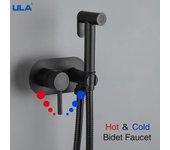 ULA, bidé de latón para inodoro, pulverizador de mano frío y caliente, juego de pañales para bidé, juego de ducha de baño, pulverizador Shattaf, Kit de ducha de chorro portátil negro
