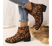 Botines Chelsea de ante con estampado de leopardo para mujer, zapatos de tacón medio estilo retro, botas de moto de diseñador para invierno, estilo gladiador 38