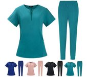 2 unids/set conjunto de uniforme de Hospital para mujer, cuello redondo, cremallera, manga corta, bolsillos, pantalones de cintura elástica, conjunto de secado rápido, traje de enfermera Dental para Hospital S azul royal