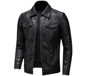 Chaqueta de cuero para motocicleta para hombre, abrigo de PU de alta calidad con bolsillo negro y solapa con cremallera, corte entallado, talla grande, primavera y otoño S negro