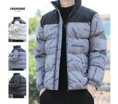Abrigo de algodón para hombre, abrigo de algodón con estampado completo de letras de marca a la moda americana de invierno, abrigo de pan grueso con cuello levantado 4XL