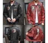 Moda para hombre ropa deportiva para motociclista cuero indio personaje bordado vuelo bombardero chaqueta de lana fina abrigo XXXXL