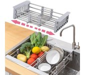 Escurridor de platos ajustable de acero inoxidable para fregadero de cocina, soporte para cuencos, organizador de vajilla, escurridor de frutas y verduras.