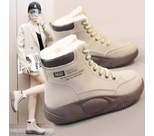 Botas de algodón de moda para mujer, nuevas botas altas de invierno de felpa cálidas para estudiantes, botines con cordones de suela gruesa, botines con aumento de altura 35 caqui