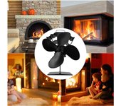 Ventilador de estufa de calor de 4 aspas, chimenea ultra silenciosa, ventilador ecológico de leña para calor eficiente negro