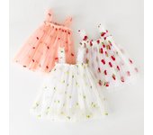 22 estilos de moda de verano nuevo vestido coreano con mangas abullonadas y alas de mariposa para niñas, vestido de lunares para bebé, vestido de princesa hinchado con bordado de frutas 80cm(0-1Years)