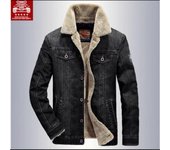 Chaqueta vaquera de invierno para hombre, abrigo grueso, suelto, talla grande, resistente al viento y cálido M negro