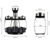Juego de tarros para especias, organizador de vidrio giratorio, botellas de vidrio para condimentos, azúcar, pimienta, salero, estante de almacenaje para cocina
