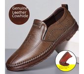 Zapatos casuales de cuero para hombre, otoño e invierno: suaves, antideslizantes, cálidos y de terciopelo, ideales para personas de mediana edad. 39