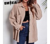 GMXIA Blusas y camisas de cuello POLO de manga larga con estampado de color sólido informal a la moda para mujer S caqui