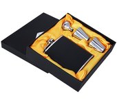 Petaca de acero inoxidable, embudo de cuero negro con dos copas de vino, juego para regalo de cumpleaños(6 onzas)