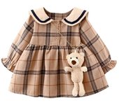 Vestidos de princesa de otoño para niñas y niños, vestido a cuadros azul marino de manga larga para fiestas de bebés y niñas L