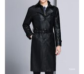 Chaqueta de cuero para hombre en otoño e invierno, nuevo estilo, chaqueta de cuero de oveja para papá de mediana edad, chaqueta cortavientos larga de cuero con cuello de traje para hombre 170