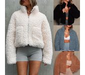 Otoño e Invierno cárdigan de lana para mujer Chaqueta corta abrigo de lana de cordero Mujer S negro