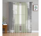 Cortinas de tul con textura de pintura al óleo verde salvia para sala de estar, cocina, decoración del hogar, cortinas de gasa transparente 135W x 114H(cm)