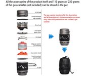 Utensilios de cocina para acampar, estufa a prueba de viento para exteriores, juego de ollas para acampar, estufa portátil para exteriores negro