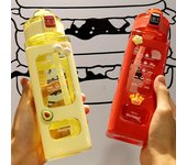 Botella de agua de leche cuadrada de 700 ml con marcador de tiempo, sin BPA, portátil Sport al aire libre, Taza de té con leche, taza de jugo de café amarillo