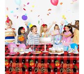 Mantel desechable navideño con diseño de Papá Noel, muñeco de nieve, reno y copos de nieve, color rojo, para fiestas en casa, oficina, decoración navideña