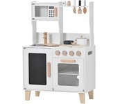 Casa de juegos OSJ, cocina de madera con accesorios, juego de casita, juguetes educativos de cumpleaños para niños, almacenamiento, cocina de juguete de imitación, regalo para niños [blanco] blanco