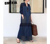 GMXIA Vestidos casuales con cuello tipo POLO y manga larga con estampado de bloques de Color a la moda para mujer S rojo