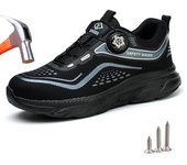 Zapatos de seguridad para el trabajo con botones giratorios, zapatillas de deporte para hombre, botas de seguridad antiaplastamiento y antiperforación, zapatos protectores con punta de acero 45 negro