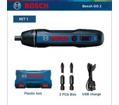 Bosch Destornillador eléctrico inalámbrico GO 2, destornillador inteligente profesional, 5 ajustes de torsión, kits de brocas de mano recargables por USB