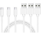 Lot 3 Cables pour ASUS ZENFONE 5 LITE - 4 MAX - 3 MAX - MAX M1 - MAX M2 - GO - Cable USB Nylon Tressé Argent Blanc[Phonillico®]