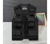 Chaleco para exteriores para hombre, chaleco con múltiples bolsillos, abrigo de color sólido, espalda extraíble, chaleco de pesca para fotografía con diseño de cremallera M negro