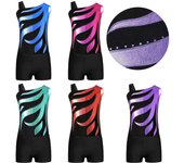 Conjunto de leotardos sin mangas con pantalones cortos para danza atlética metálica brillante para niñas para patinaje de gimnasia de ballet 7-8 Years lavanda/negro