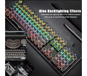Teclado mecánico con cable de 104 teclas, interruptor azul, diseño ergonómico, retroiluminación RGB, iluminación múltiple blanco