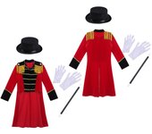 Disfraz de maestro de ceremonias de circo para niños, uniforme de Halloween con sombrero, guantes de varita mágica 3-4 Years rojo