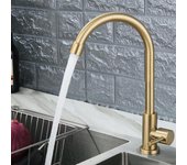 Grifo de cocina de latón con acabado antiguo, monomando, de alta calidad, estilo retro, solo para agua fría, grifo giratorio de 360 grados para lavabo, grifo para fregadero, dorado cepillado