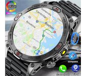 Reloj inteligente militar con GPS para exteriores, nuevo reloj inteligente resistente al agua con pantalla AMOLED HD, control del ritmo cardíaco y de la presión arterial, llamadas por Bluetooth, 2024 Silicone strap negro