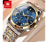 Reloj para hombre de marca OLEVS, reloj de cuarzo multifuncional a la moda, nuevo reloj de cuarzo resistente al agua con correa de acero