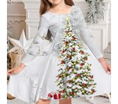 Vestido informal de manga larga con cuello redondo y estampado de árbol de Navidad colorido en 3D para niña de primavera, vestido de princesa para niño para Navidad 80 blanco