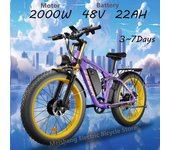 Electric Bicycle new S1 2000w dual motor 48v 22.4ah battery adult Electric bike 26inch fat tire Hydraulic brake snow beach E-bike púrpura