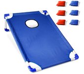 Juego de Cornhole Portátil con 1 Tablero de Juego de Cornhole y 6 Bolsas de Frijoles para Juego de Lanzamiento en el Patio azul
