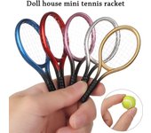 Accesorio Casa de muñecas Tenis Mini raqueta de tenis y pelota Modelo de tenis deportivo Raqueta de tenis en miniatura azul